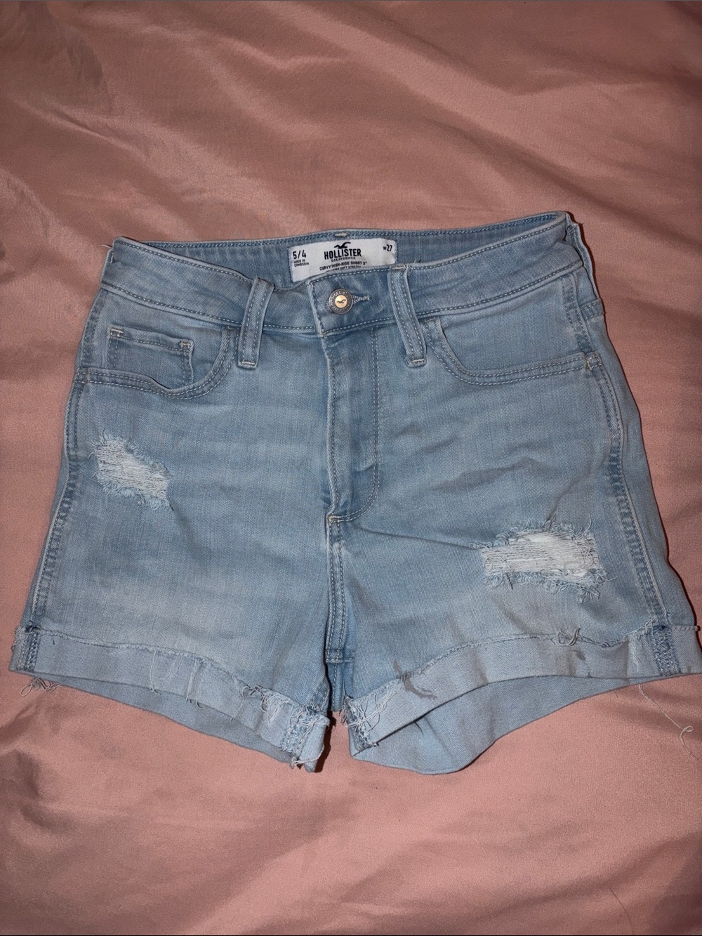 Hollister Faded Light Blue Distressed Denim Shorts